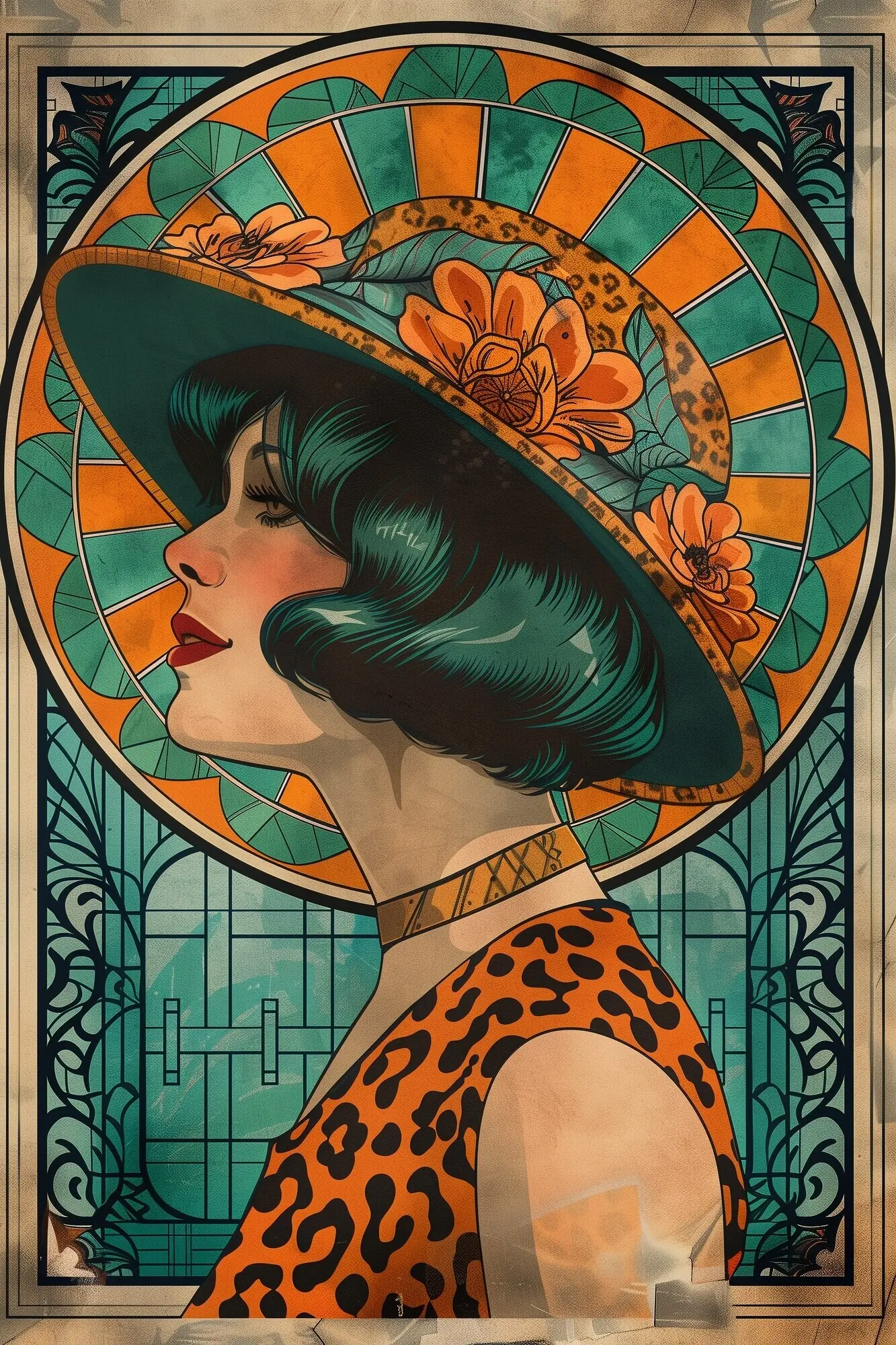 Jugendstil-Porträt einer schönen Frau